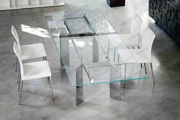 میز کنفرانس شیشه ای با پایه استیل مدل GB04