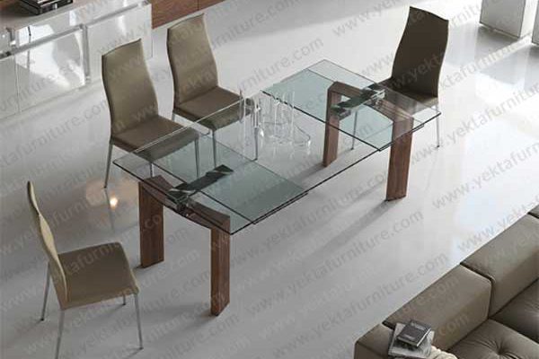 میز کنفرانس شیشه ای با پایه چوبی مدل GB02